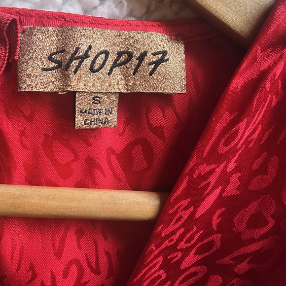 Red Leopard Jacquard Satin Mini Dress - Picture 10 of 15